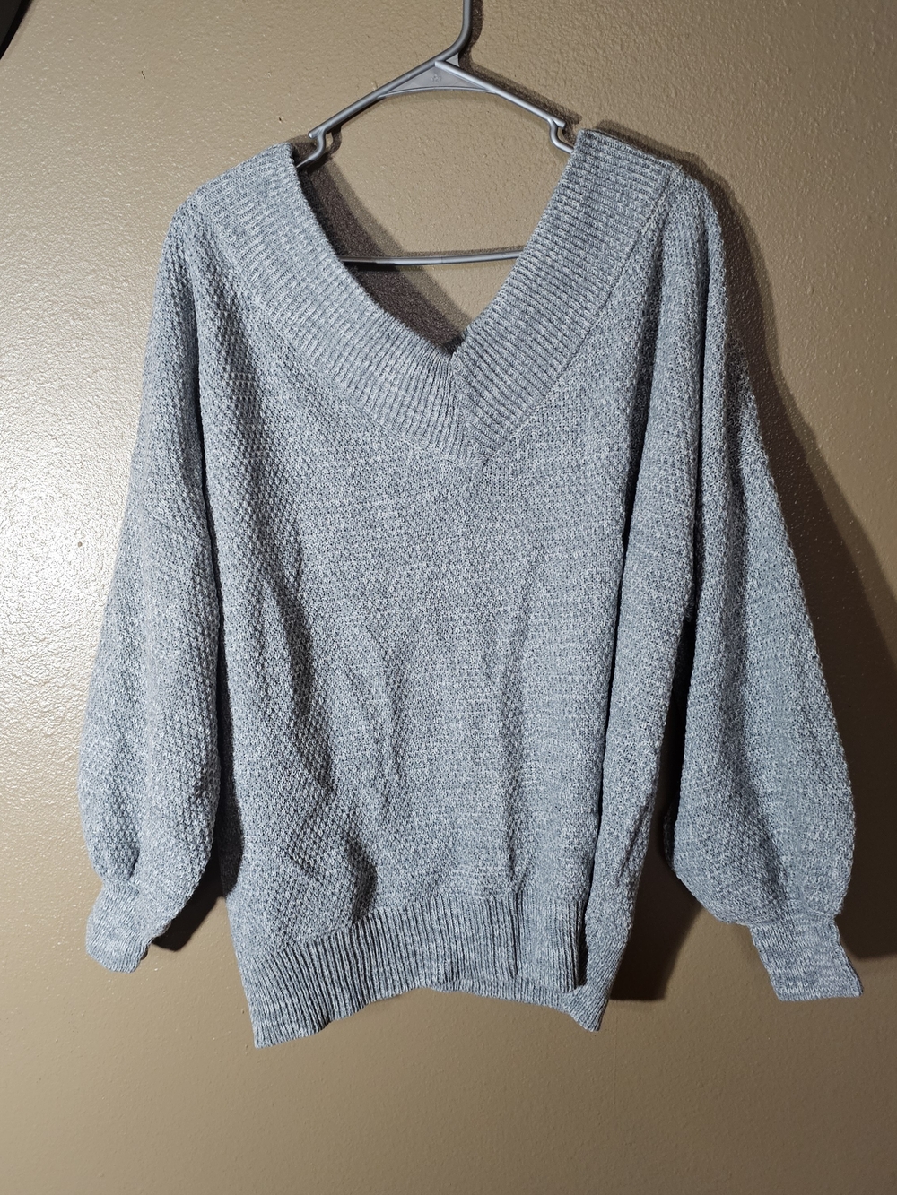Zenana Outfitters Light Gray V-Neck Knit Sweater